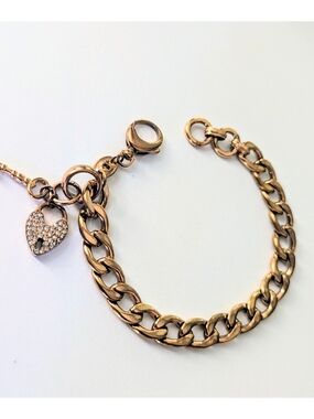 FOSSIL Rose Gold Tone  Pave Crystal Heart & Key Lock Starter Charm Bracelet